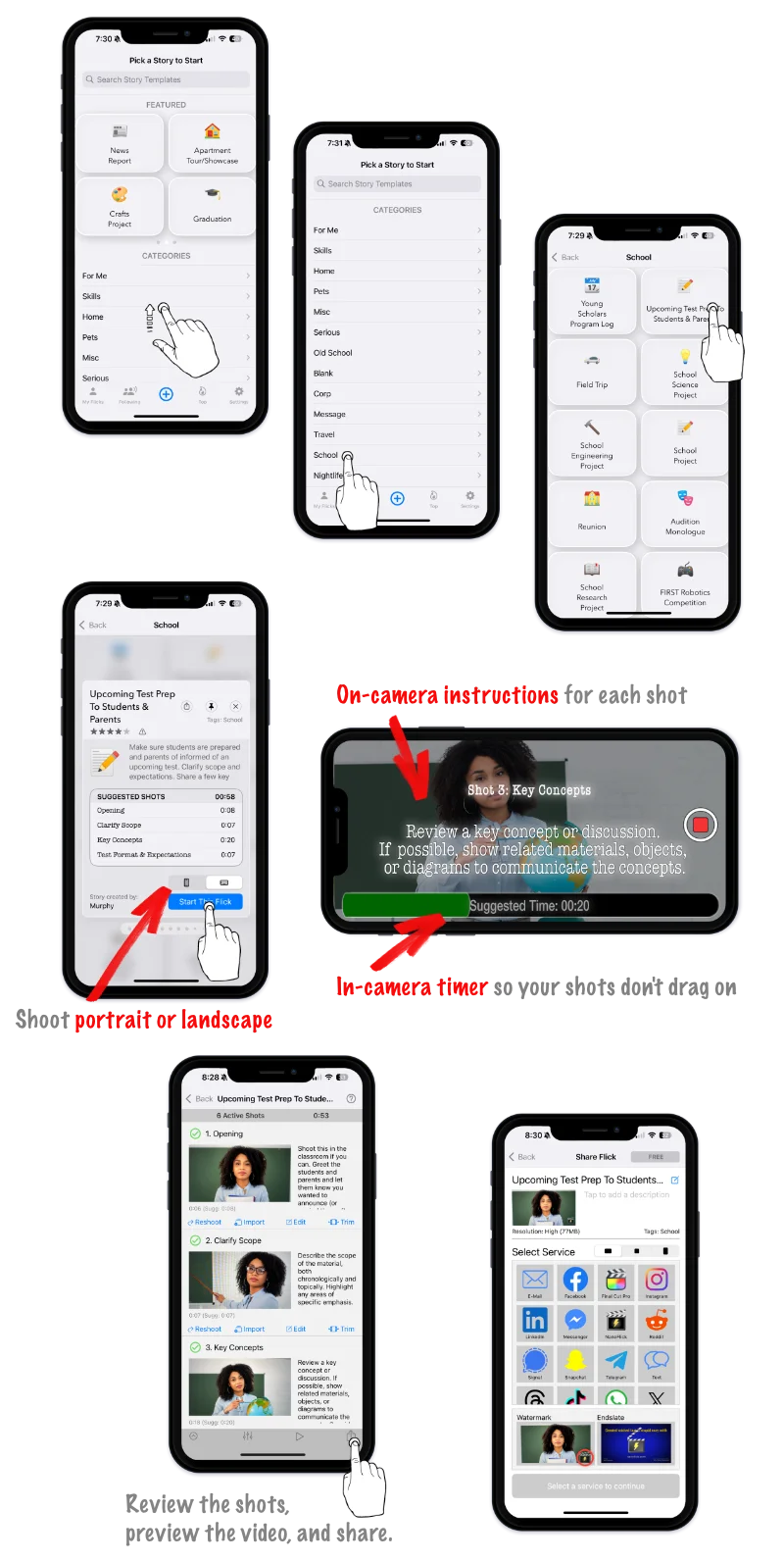 NanoFlick guided video camera app for teachers and students
