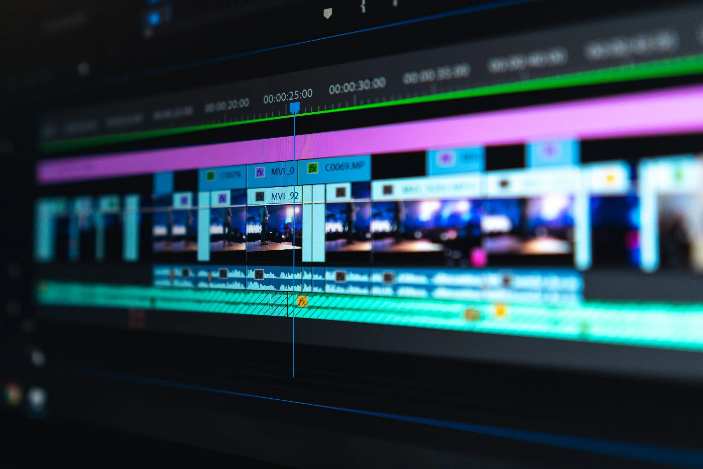 Cluttered editing software timeline, the kind of distraction to avoid for a YC video