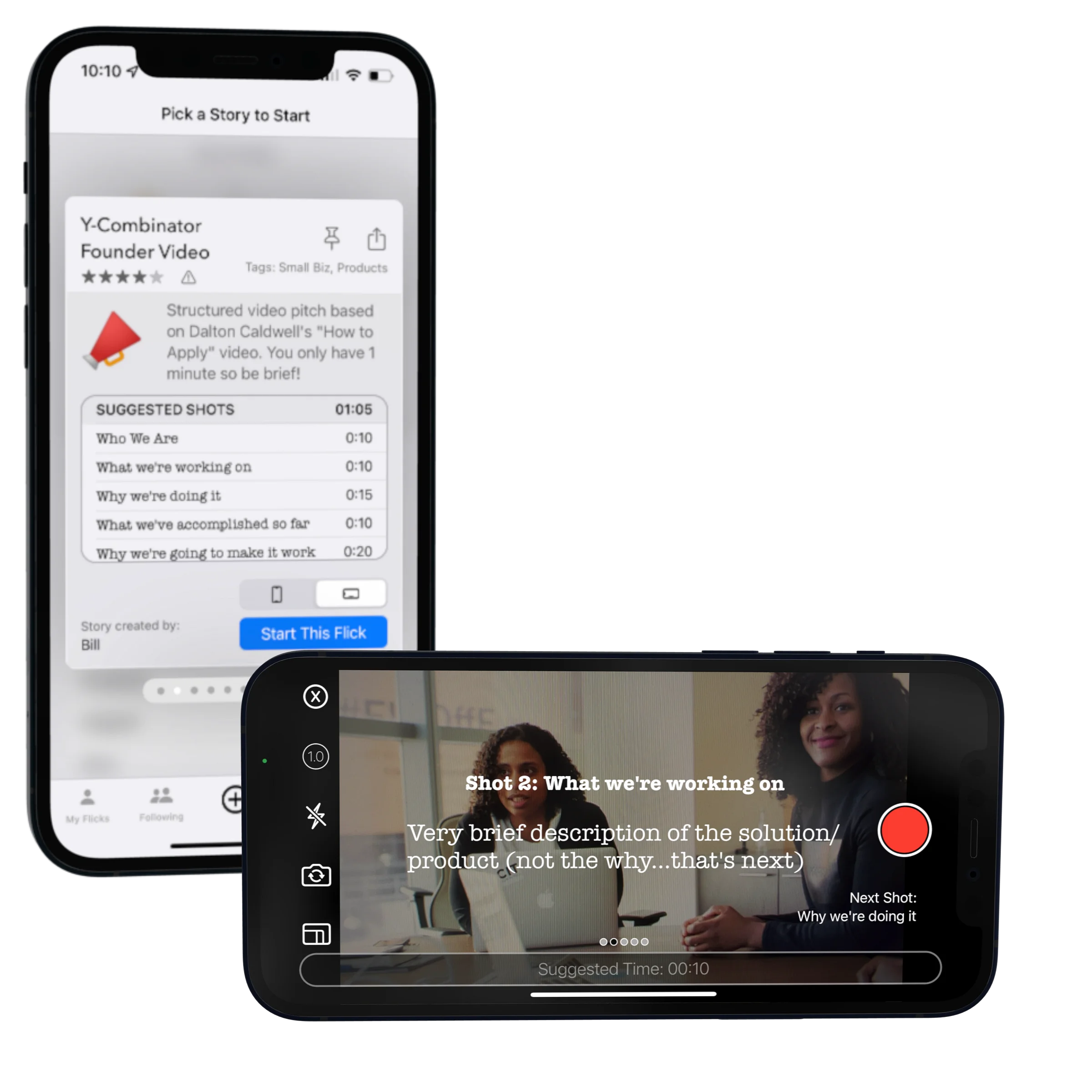 On-camera timer and instructions for each shot in the NanoFlick app