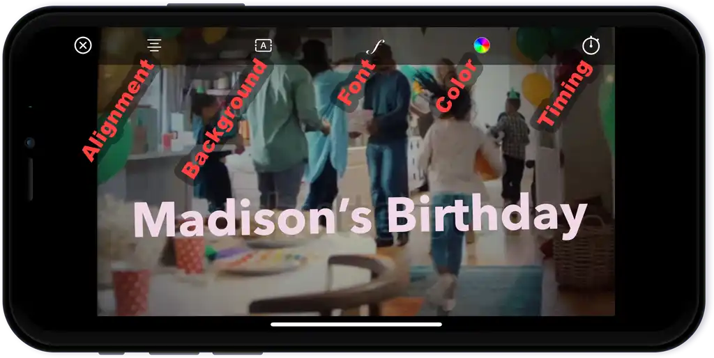 Up to three text overlays per shot, with full control over the look.