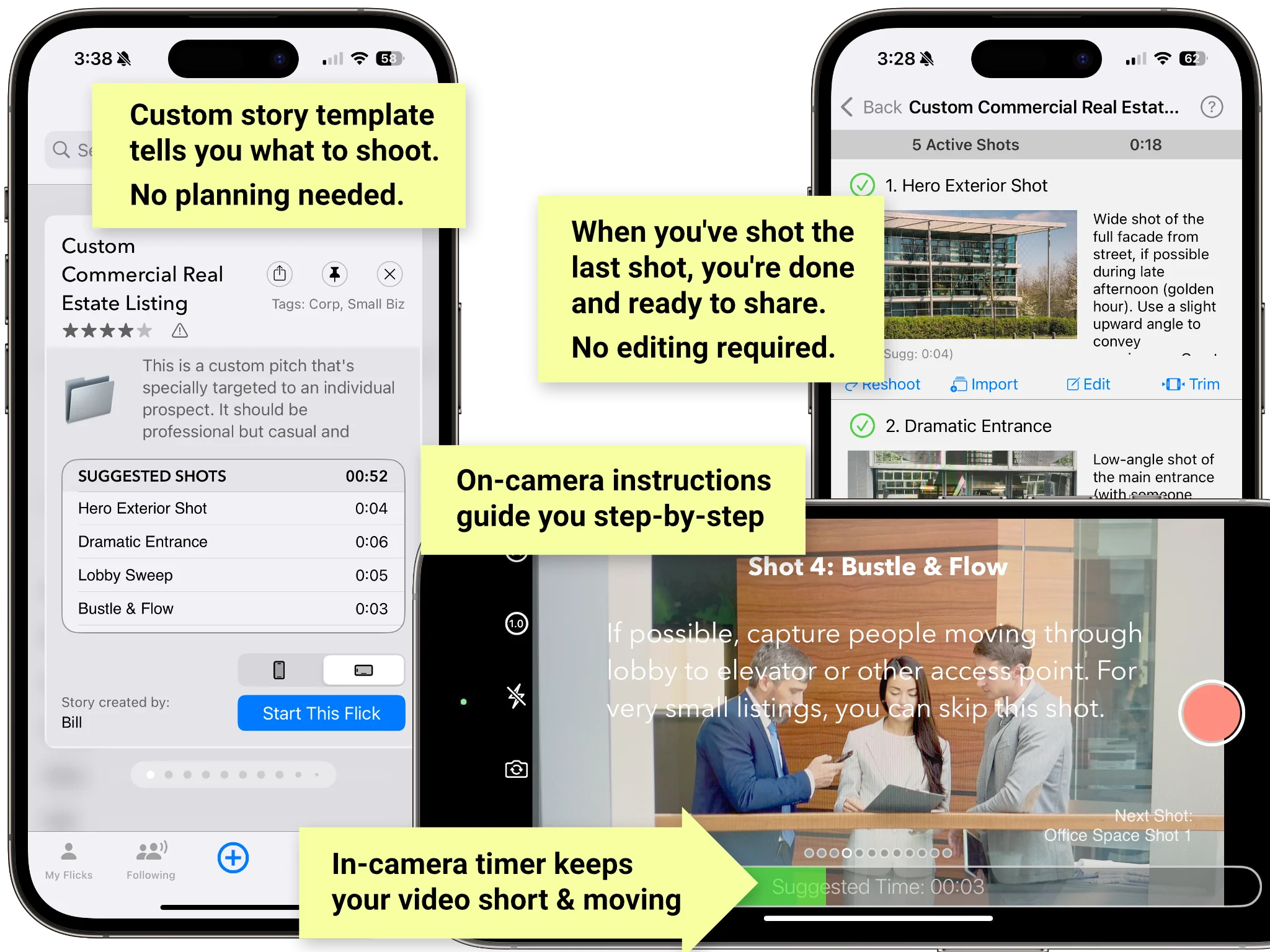 Simplified video production for commercial real estate professionals using the NanoFlick app
