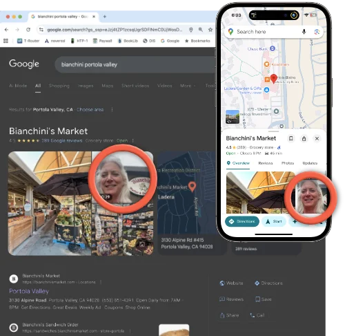 Google Maps and search results showing NanoFlick retail videos taking the top spot