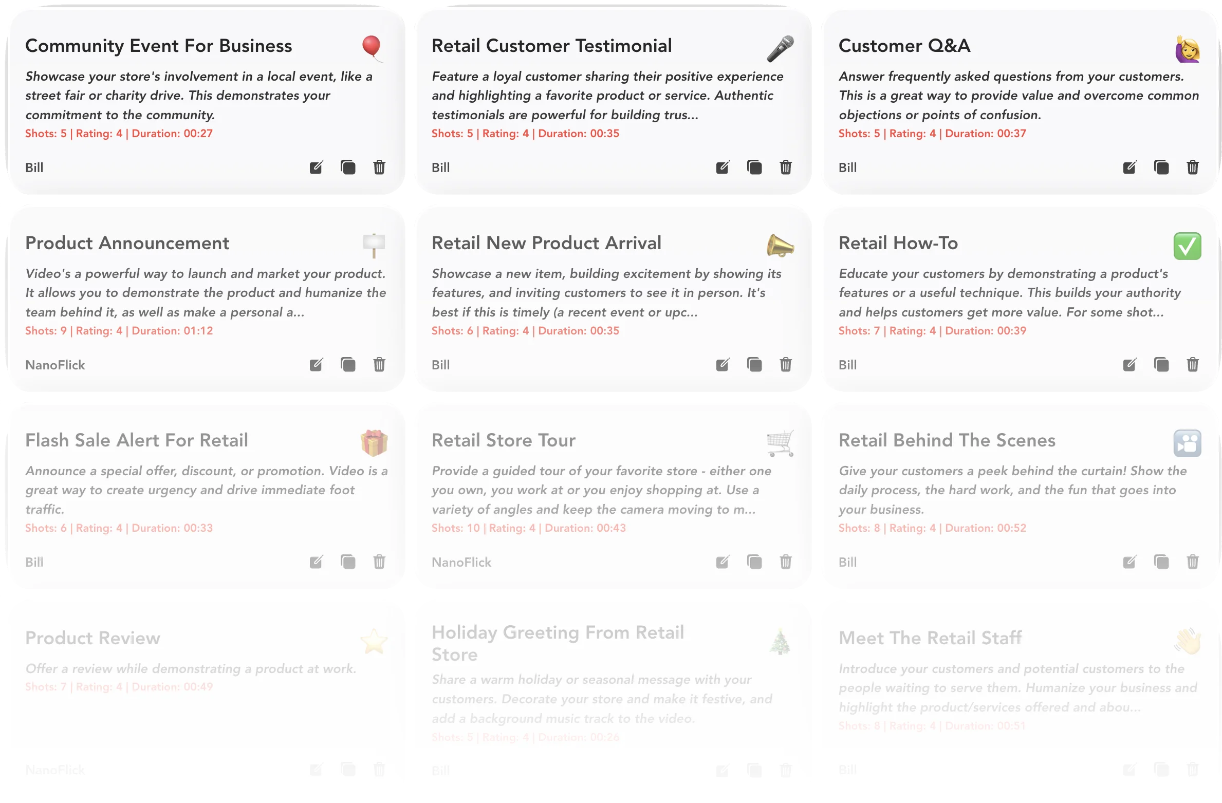 Browse the full retail video story template library on NanoFlick