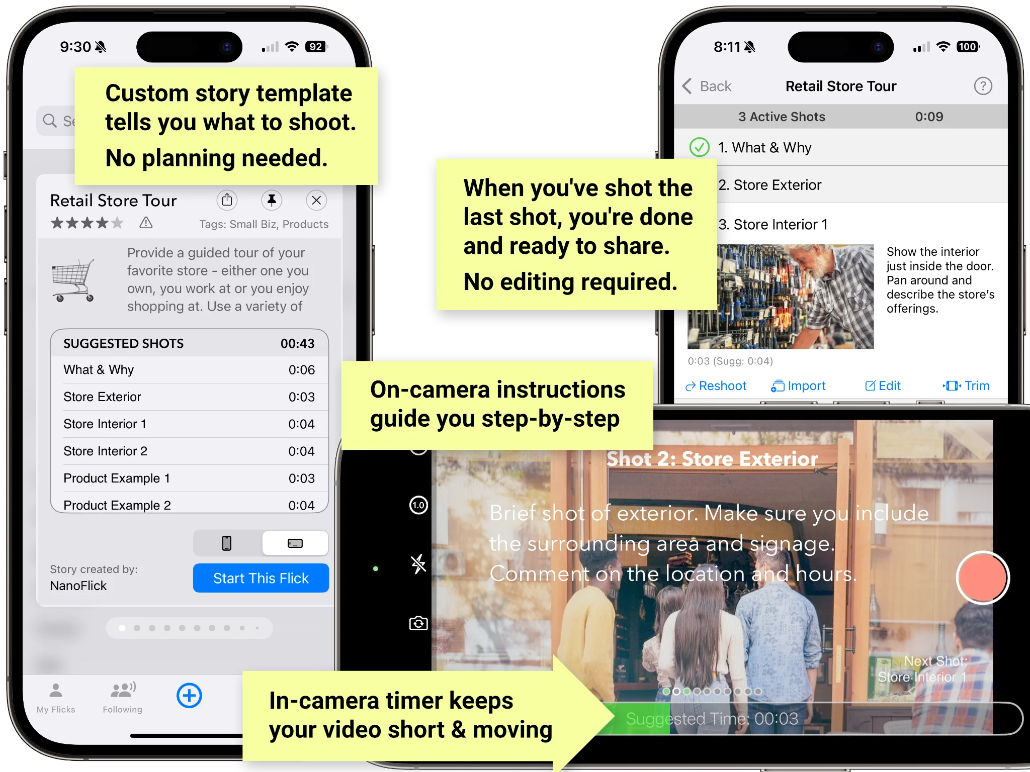 Simplified video production for retailers using the NanoFlick app