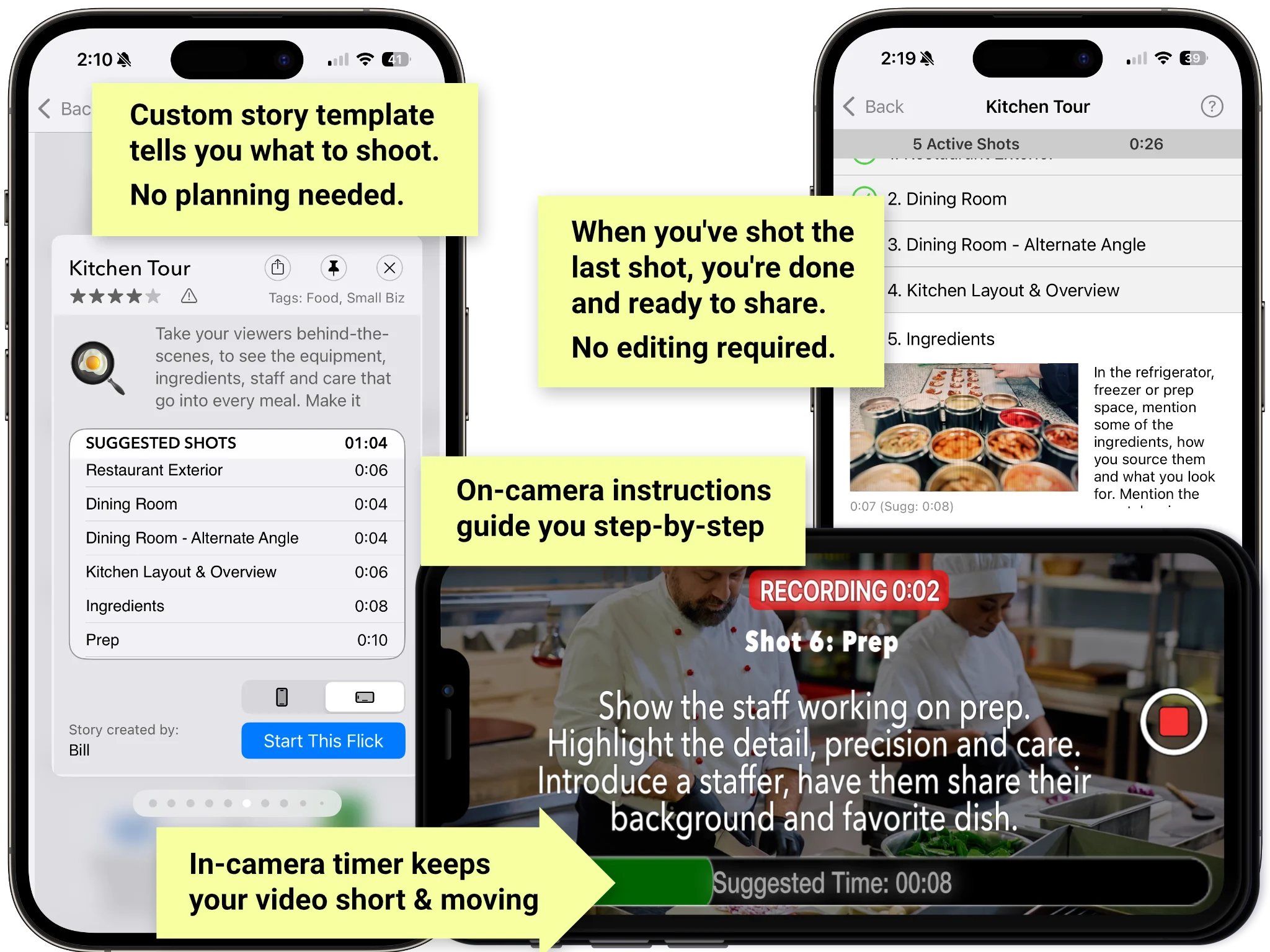 Simplified video production for restaurants, cafes and bars using the NanoFlick app